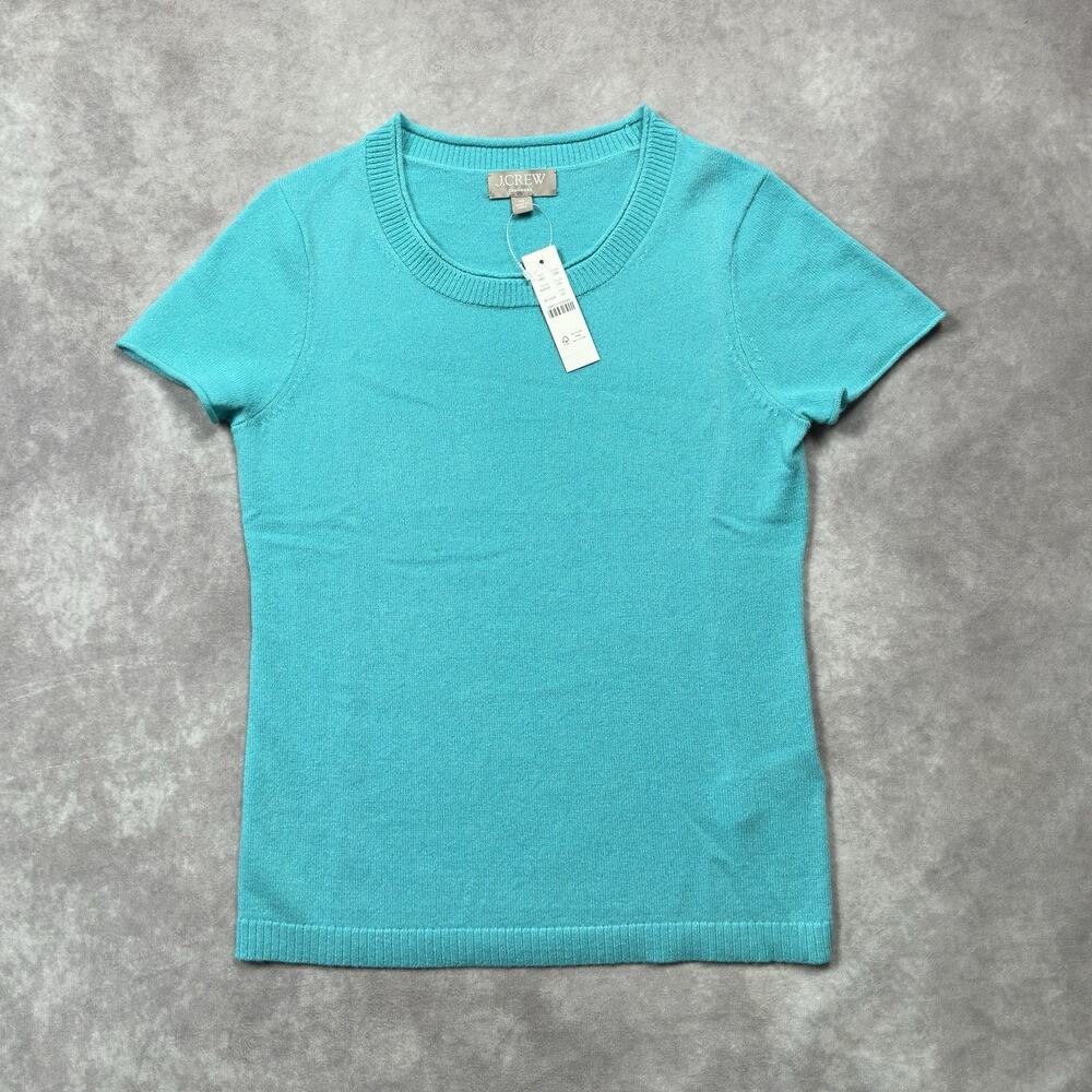 J Crew 100% Cashmere Relaxed T Shirt Womens XS NWT Caribbean Blue Short Sleeve